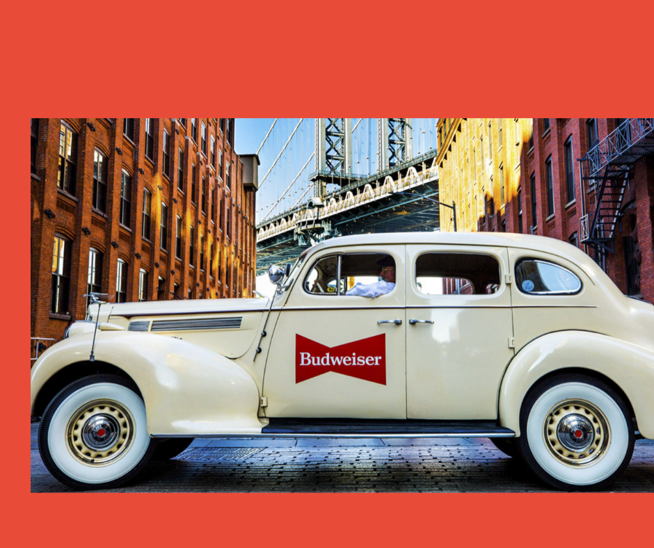 Budweiser branded classic white American vintage car