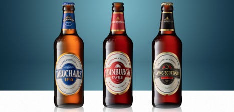 Three bottles of Caledonian Brewery beer 