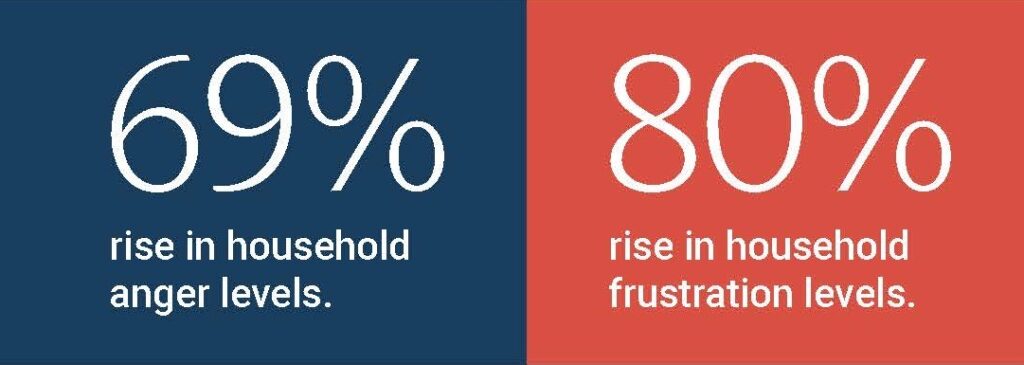 Red and blue graph with stats for households on it