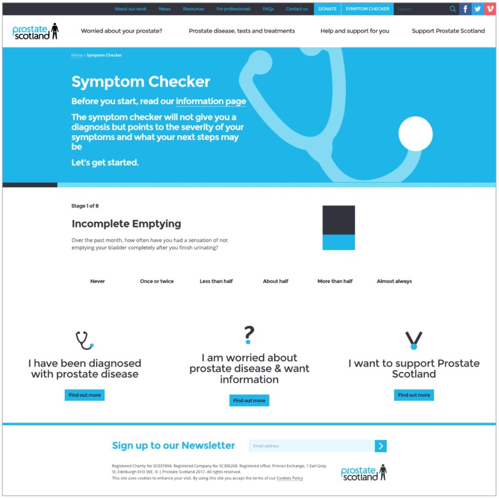 Screenshot of website for Prostate Scotland