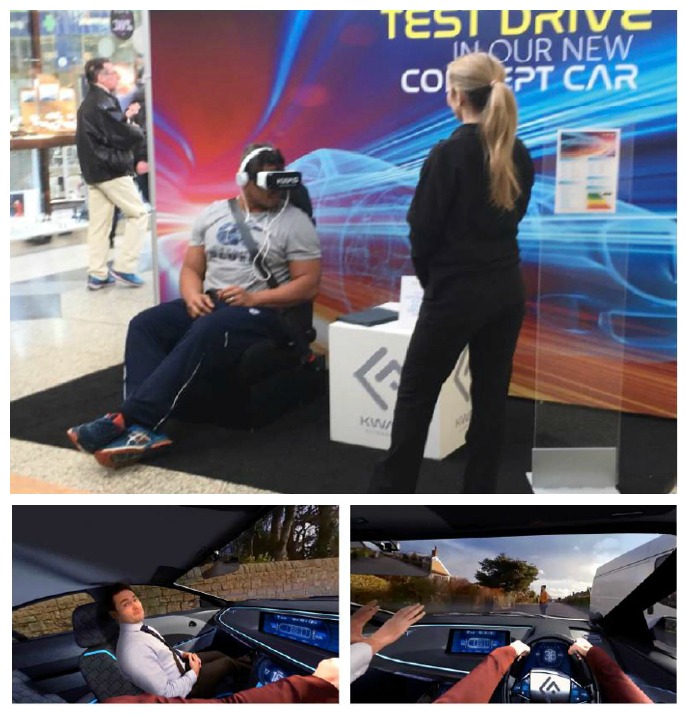 Various images of people using the VR road safety sets