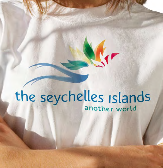 Woman wearing a Seychelles Islands branded t-shirt