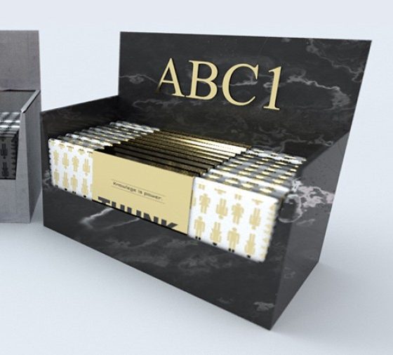 Display box with packets held within for ABC1