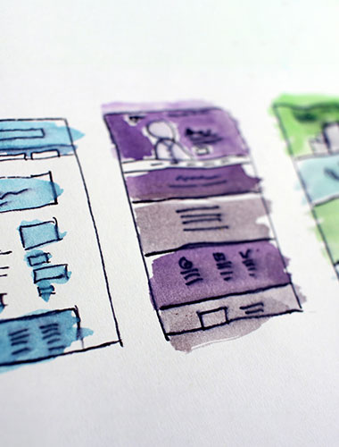 Coloured drawings of a page layout of a website