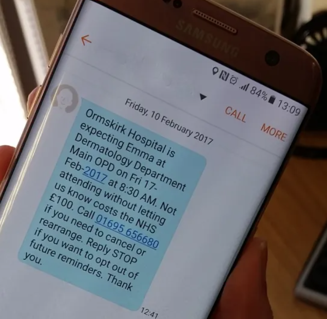 Mobile phone screen showing text message