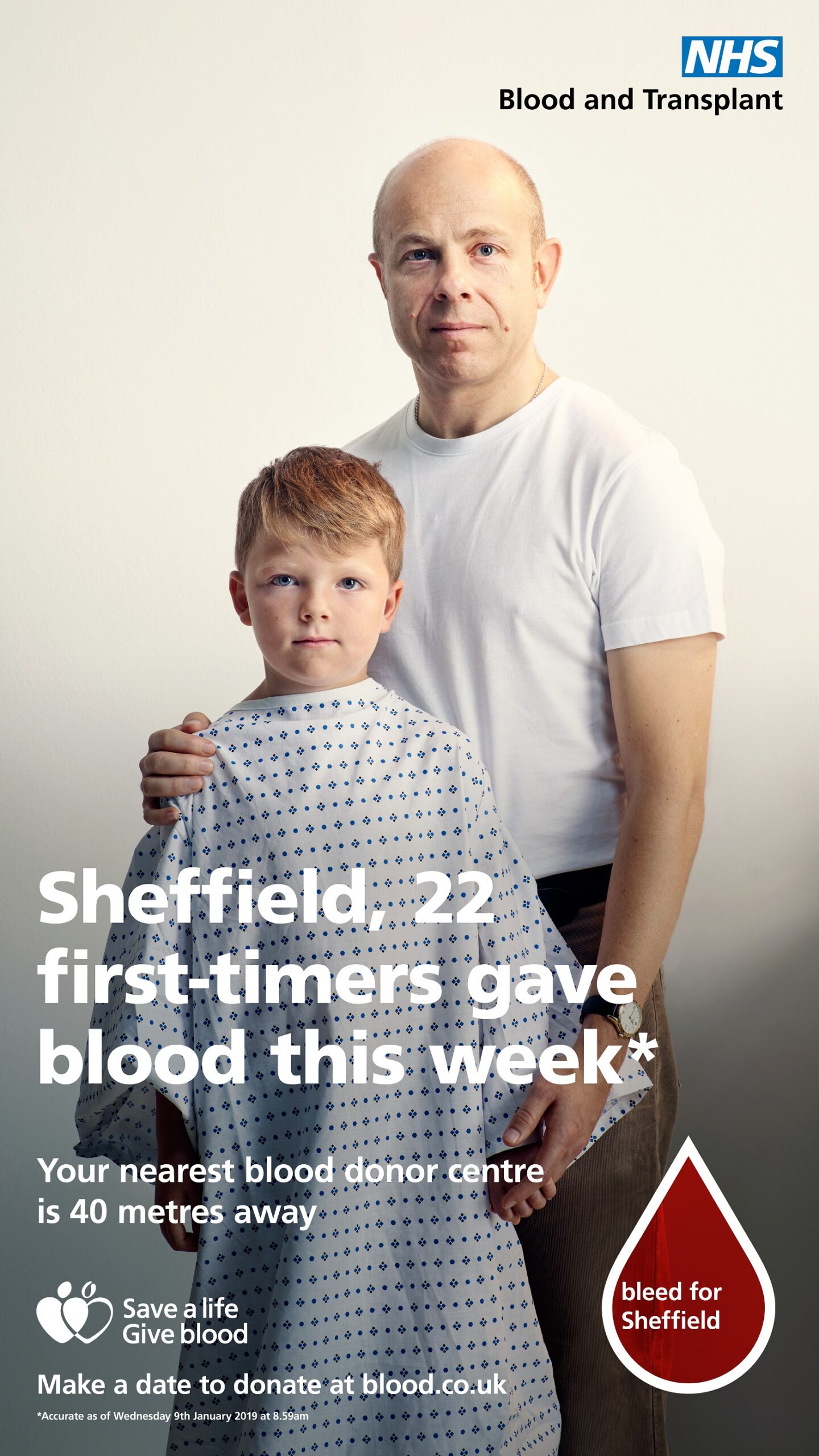 NHS promotional poster, man and boy standing together