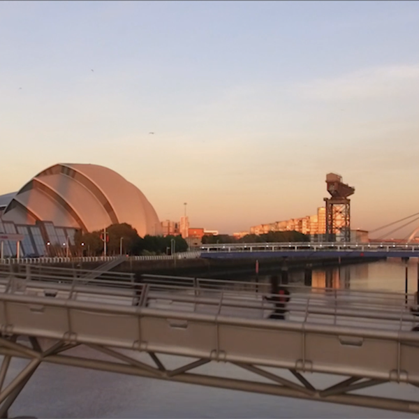 Sunrise view of the SEC venue and river clyde