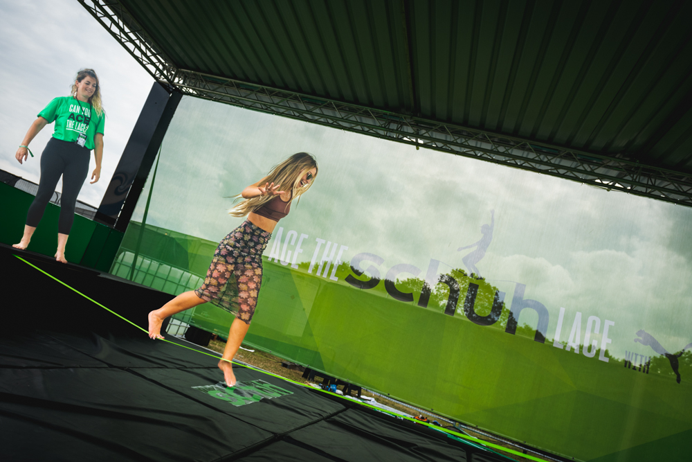 Person trying the skill trampoline game