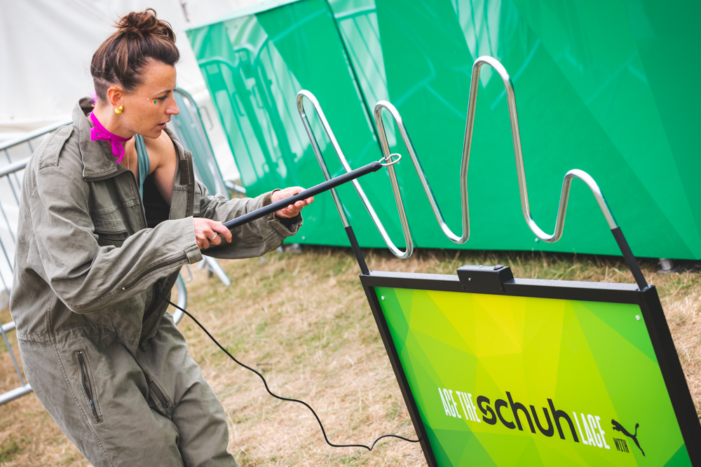 Woman playing a large scale game of skill 