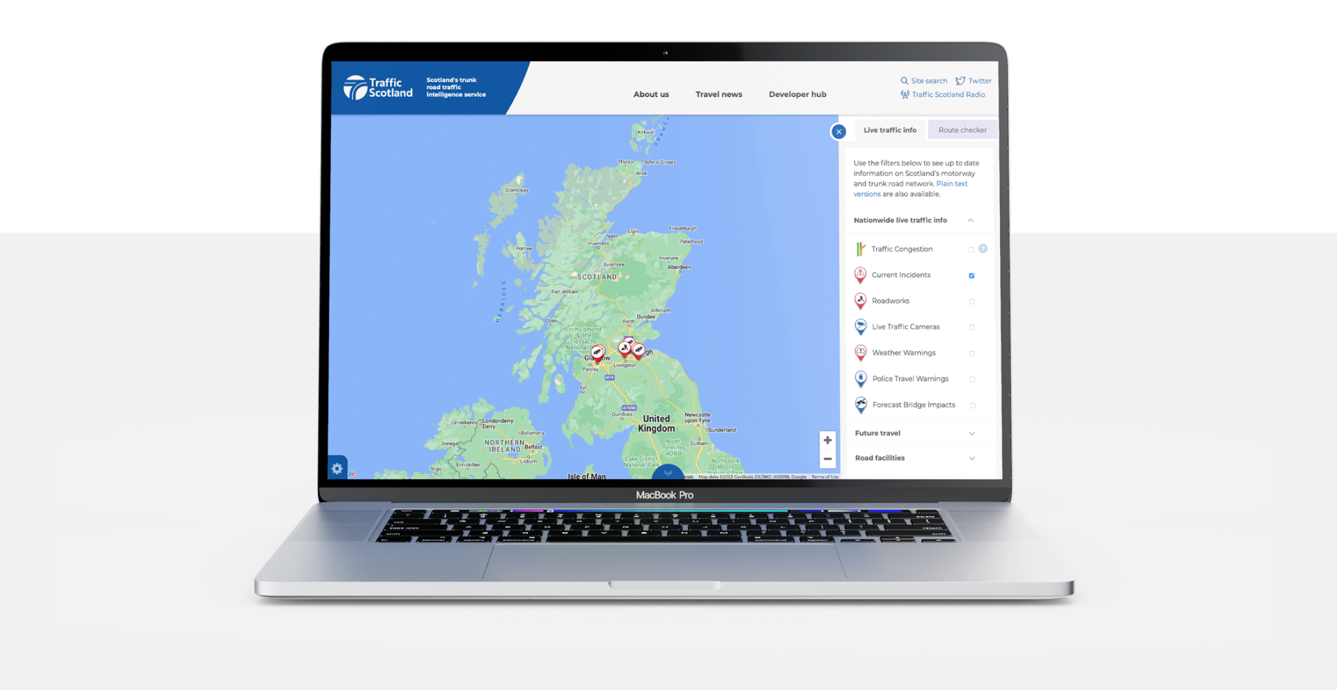 Traffic Scotland website on a laptop computer