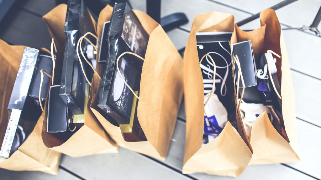 Brown bags filed with items