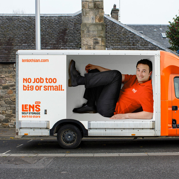 Van with decal added of man on the side of the truck