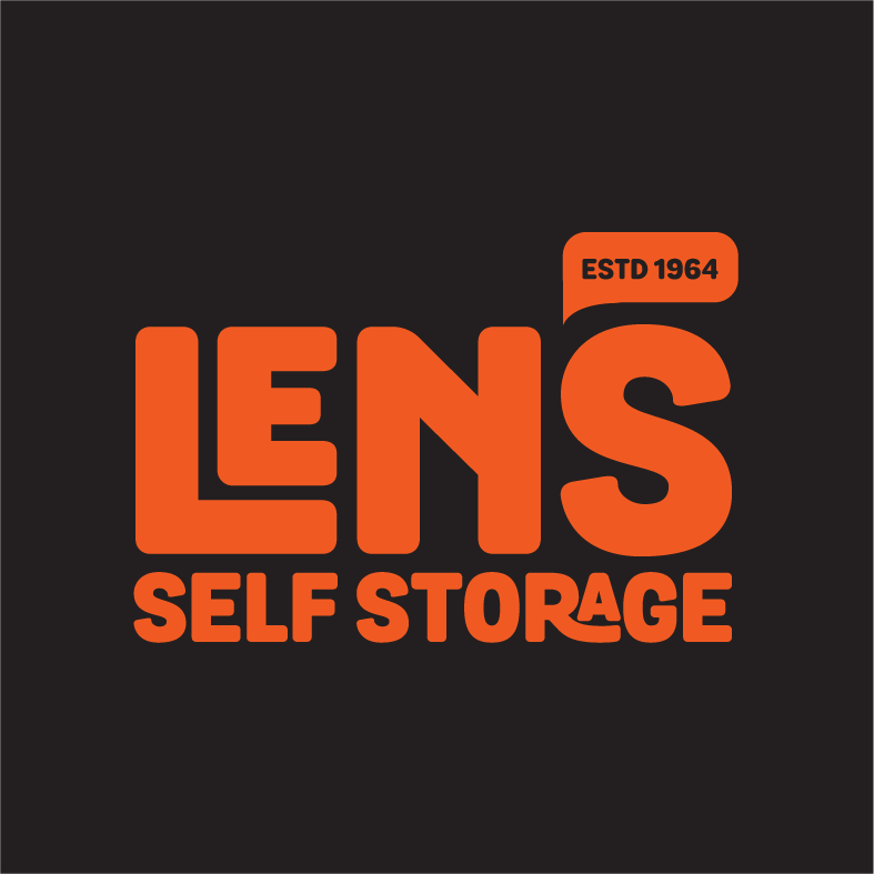 Lens Self Storage logo on a black background