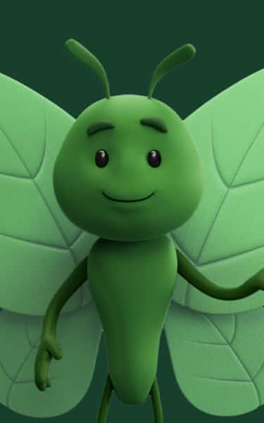 Animated green moth character