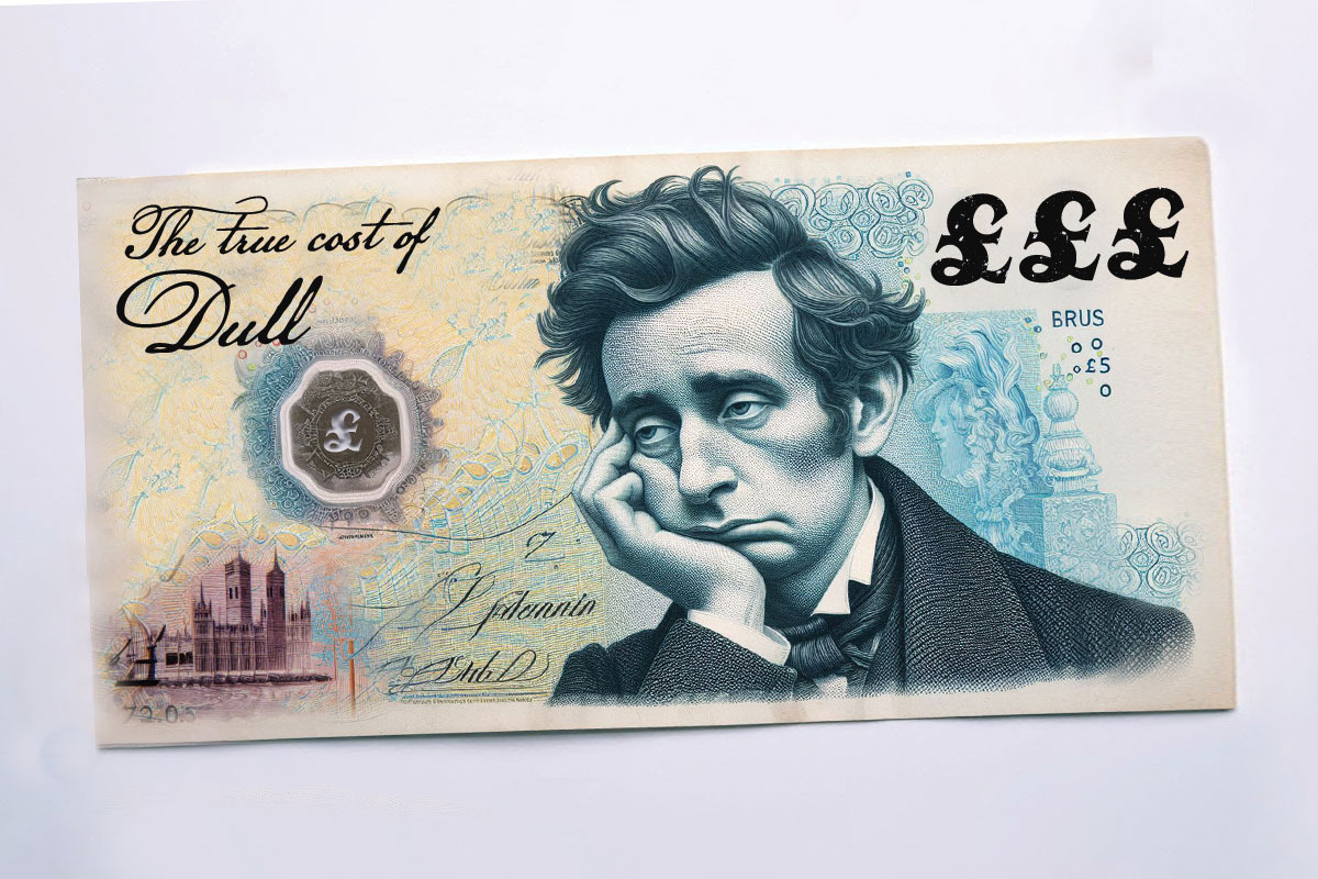 bank note, man looking disappointed on the cover