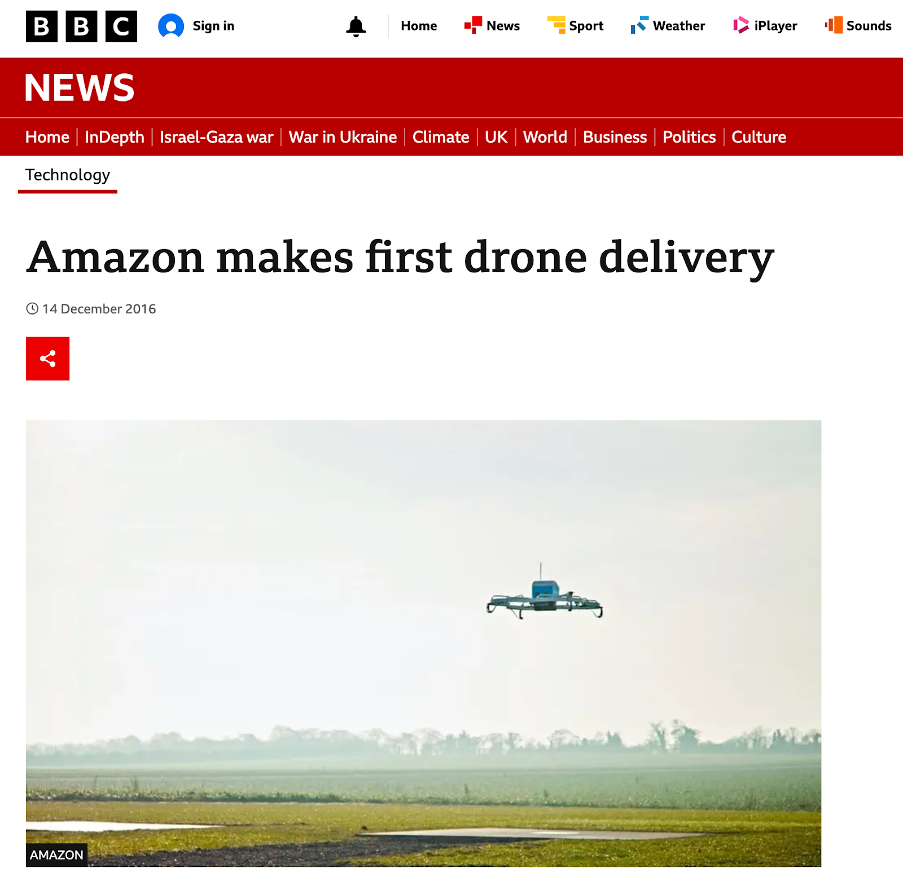 image of bbc drone delivery by amazon article