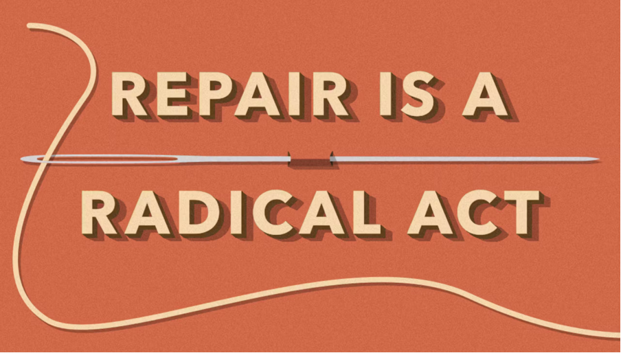 repair is a radical act in lettering with a needle and thread pictured