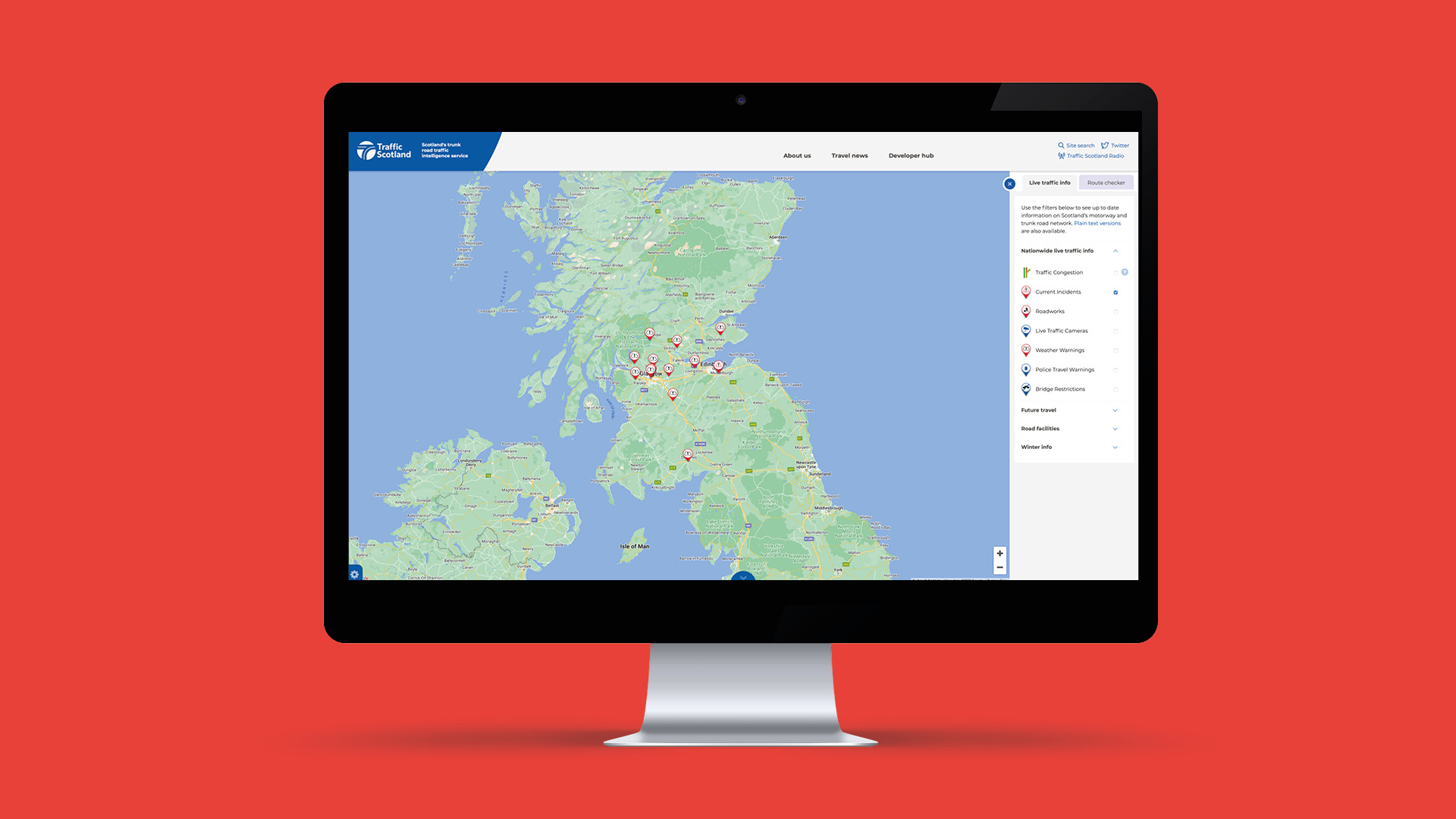 image of traffic scotland website on desktop